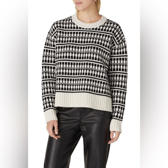 Jason Wu black white knit graphic pullover crewneck sweater MEDIUM - Picture 8 of 8